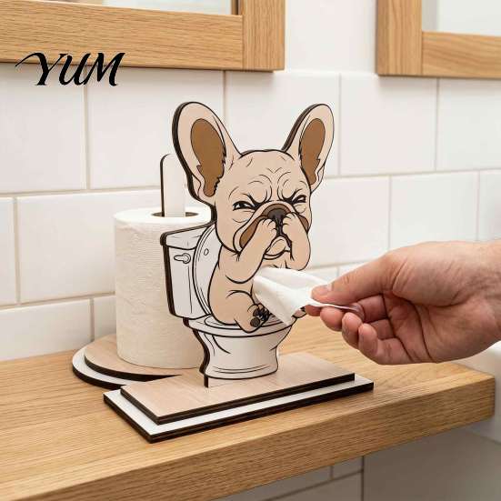Humorous Animal Toilet Accessory Roll Paper Holder, Creative Shape Dispenser, Vertical Stable Tissue Stand Rack, Solid Wood for Kitchen And