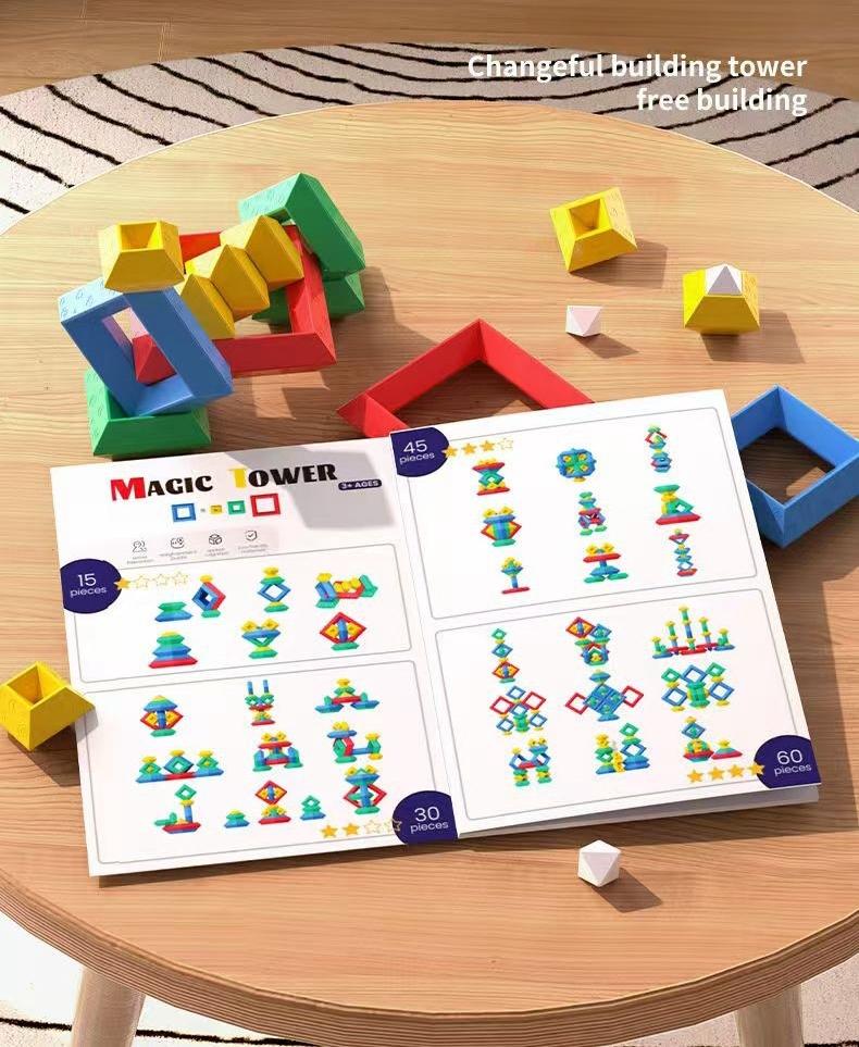 16PCS Pyramid Building Blocks Assembly Puzzle Toys Intellectual Development Brain Teasers Stacker Toy Magic Tower