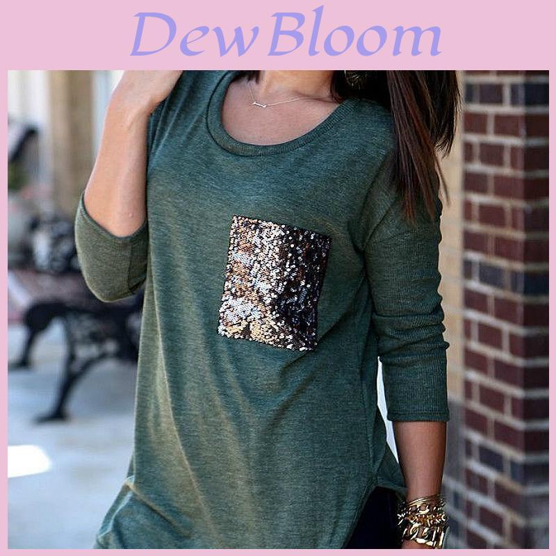 Long Sleeved Tshirt Long Sleeve Blouse Tshirt Pocket Jacket Sequin Glitter