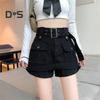 Женская юбка в корейском стиле с высокой талией, мини-юбка с поясом, короткая юбка-кюлот, уличная юбка-карго с большим карманом, шорты, консервативная, не подверженная воздействию, леди