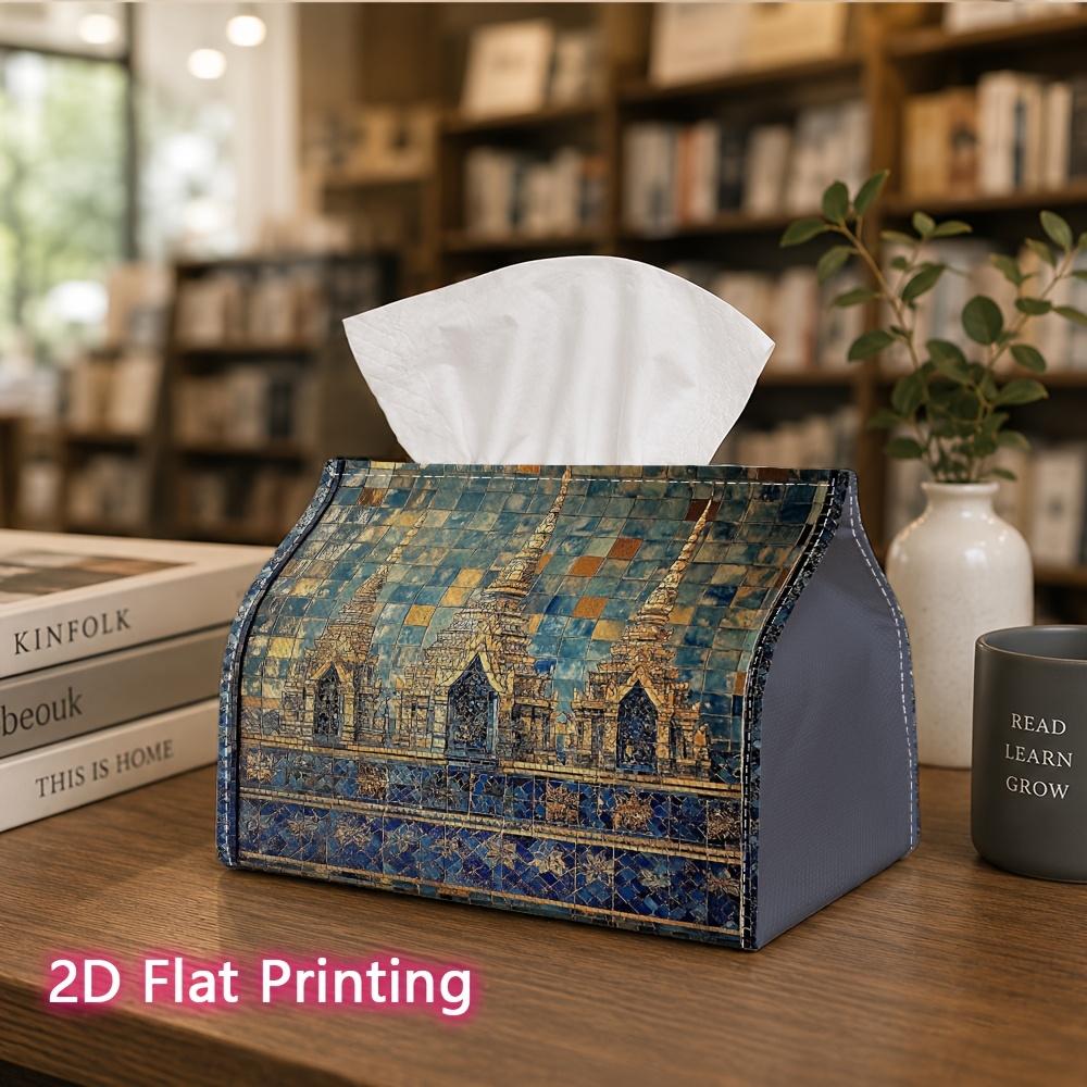 1pc, 2D Flat Printing, Tissue Box Mosaic Tile Pattern of Ancient Temple Napkin Dispenser, Suitable for Home, Car, And Outdoor Gatherings, Tissue Decor