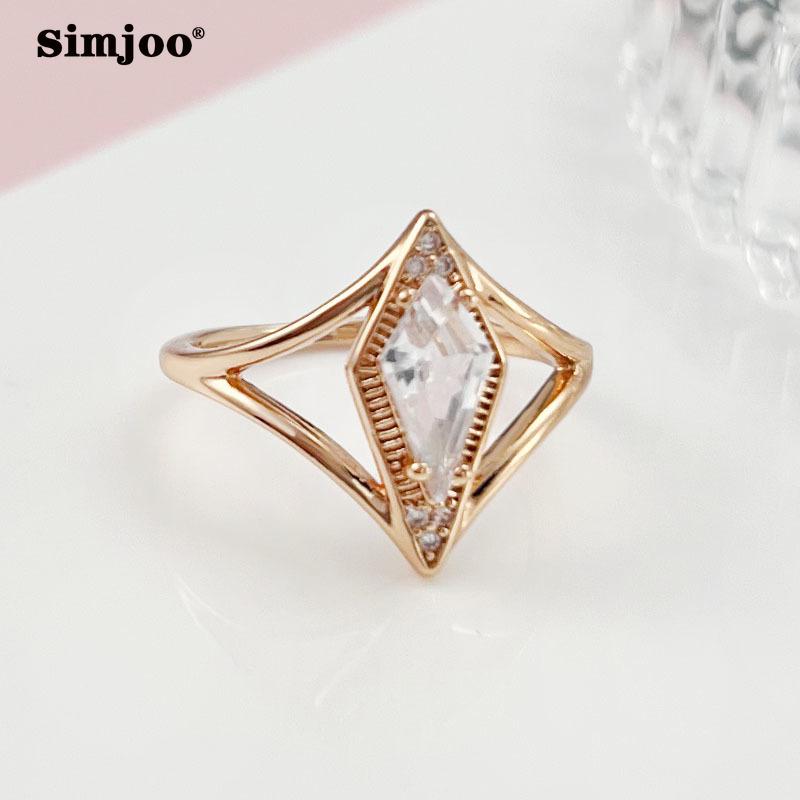 SIMJOO Женские модные украшения из розового золота с выдолбленными бриллиантами на палец из розового золота