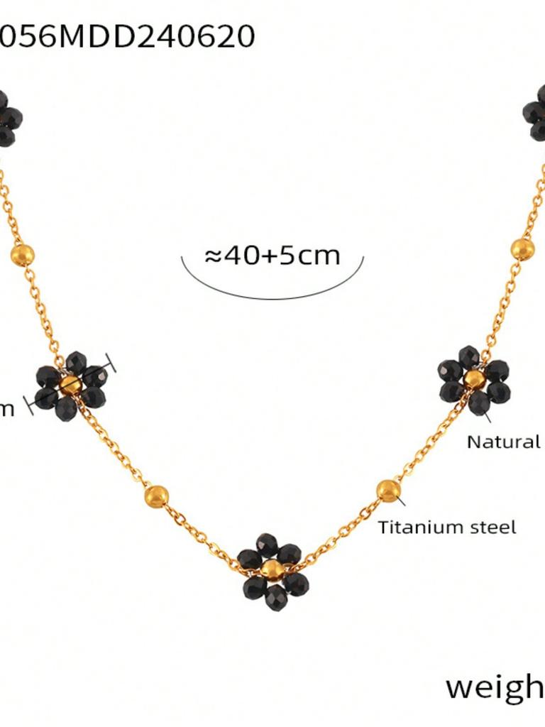 1 Набор Винтажный Британский Стиль Нержавеющая Сталь Циркониевый Набор с Бусинами из Натурального Камня и Цветочным Декором, Женский Циркониевый Подарок