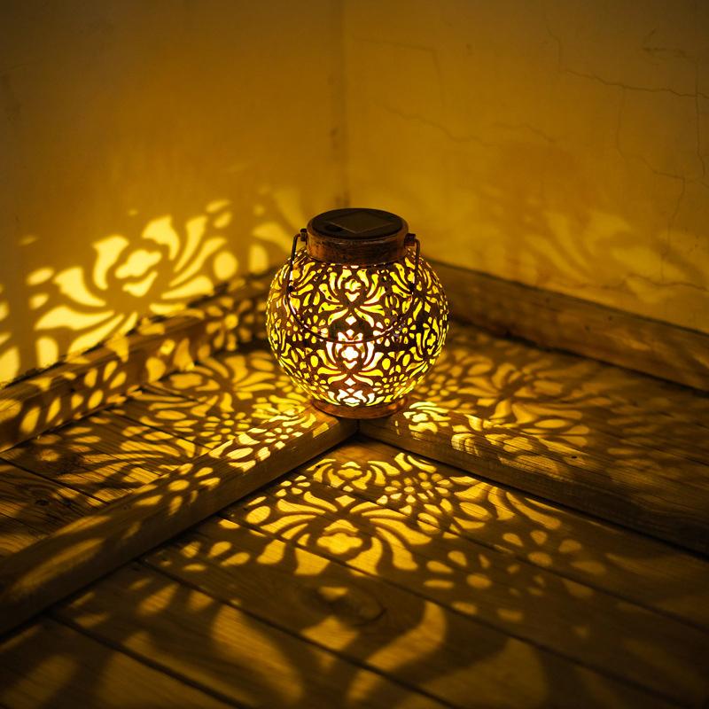 Светодиодный солнечный фонарь, полый кованый железный проекционный светильник, подвесные лампы, водонепроницаемый, для двора, сада, художественного оформления