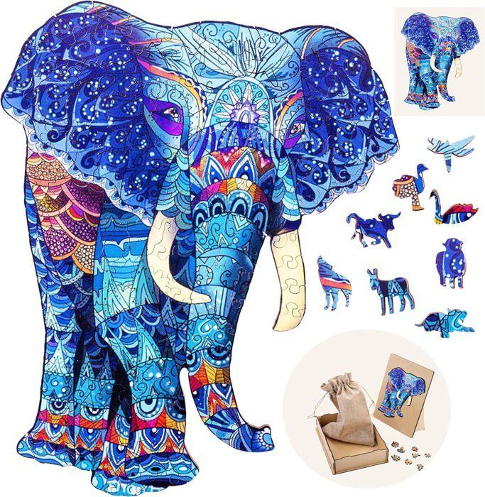 602240 - Puzzle en Bois Animaux : Éléphant A3 - 224 pcs - Formes uniques - Puzzle Adultes - Boite cadeau - Dès 12 ans.