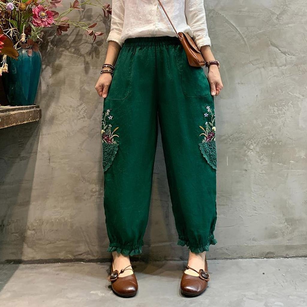 Женские повседневные брюки, удобные эластичные дышащие брюки из хлопка и льна в стиле Харадзюку, свободные брюки в корейском стиле