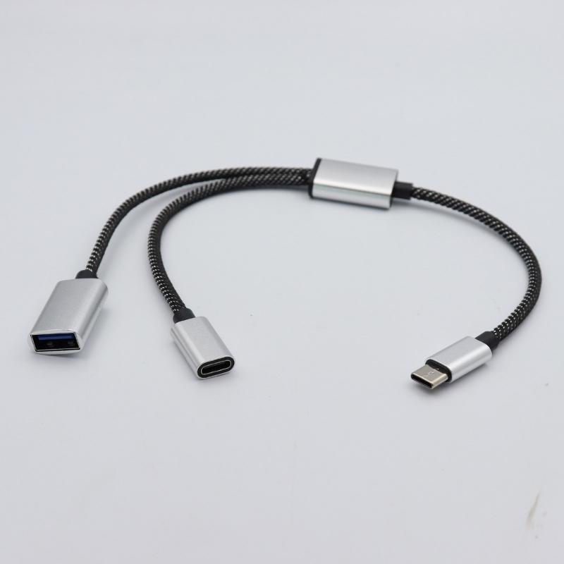 Многопортовое соединение USB C папа к 2 мамам Y-разветвитель, 480 Мбит/с синхронизация данных и зарядный кабель для ноутбуков,