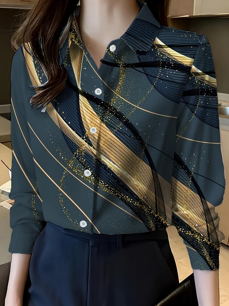 Lapel Design Women's Shirt Temperament Leopard Print Long Sleeve Button Down Shirt Party Commuter Fashion Women's