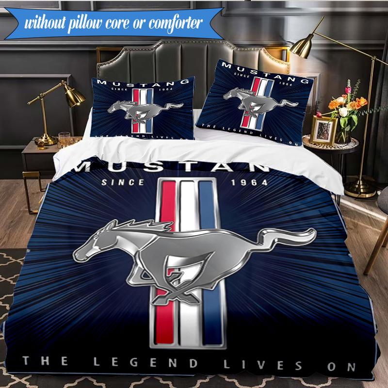 3PCS Mustang Printed Bedding Set For Bedroom dormitory, Includes 1 Duvet Cover & 2 Pillowcases for All Seasons Home Decor Fan gifts