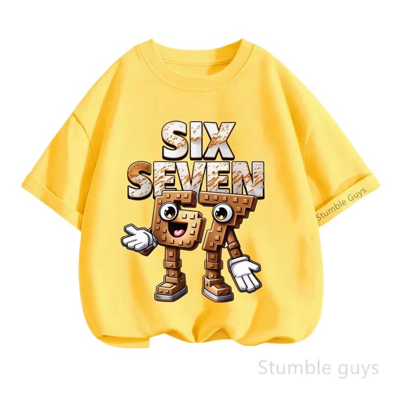 Kids Pixel Block SIX SEVEN Number 67 Graphic TShirt Soft Cotton Cool Wear for Boys Girlsdf0093