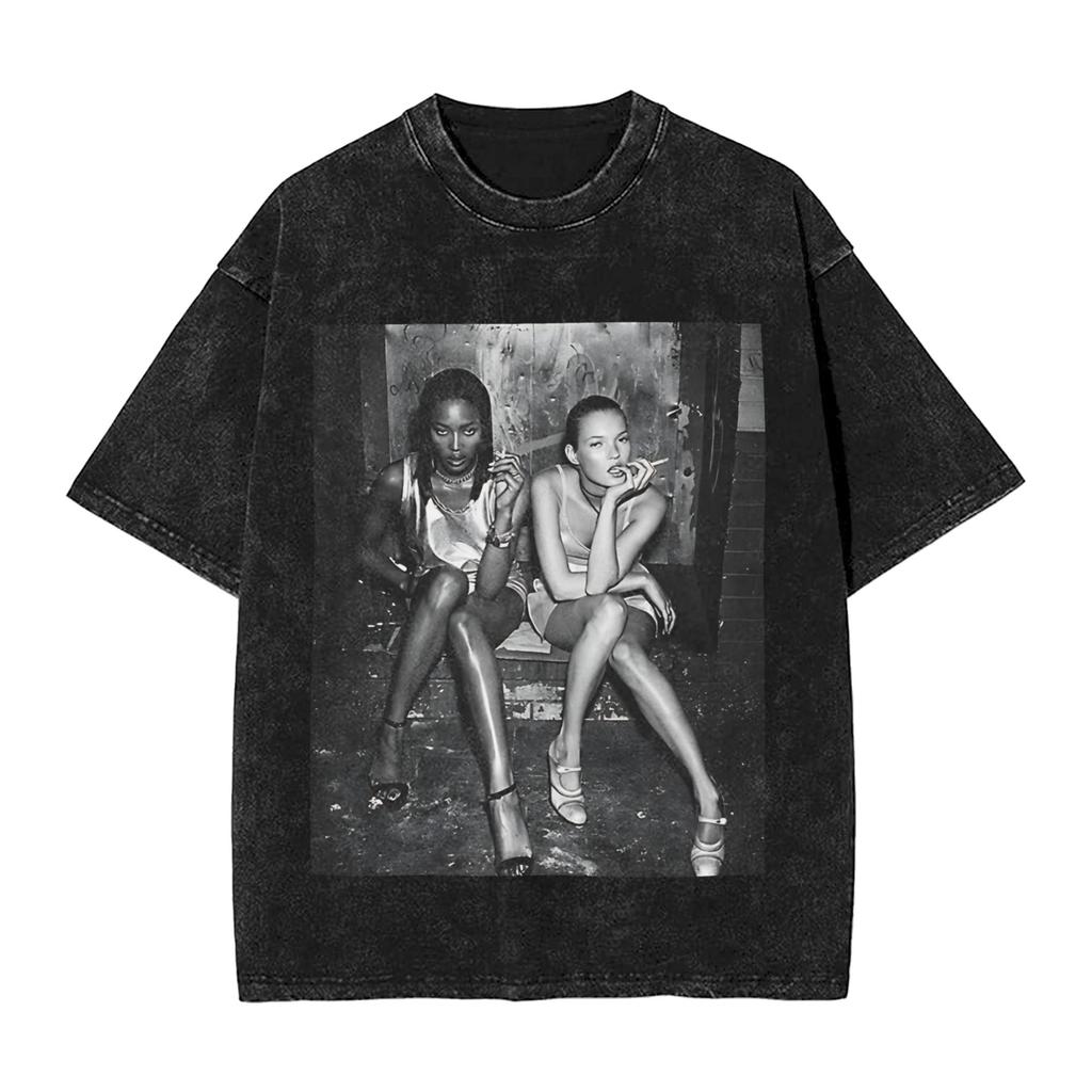 Kate Moss Washed T Shirt Men Aesthetic Cotton T Shirts Summer Crewneck Hip Hop Tee Shirt Printed Plus Size Tops