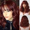 Красно-коричневые короткие волнистые синтетические парики с челкой, термостойкие парики для косплея, медные волосы, натуральные парики машинного производства для женщин