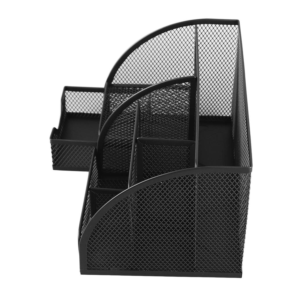 Сетчатый офисный настольный органайзер, многофункциональный, металлический, с 7 отделениями, держатель для ручек с ящиком, черный