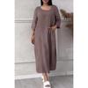 2024 Women's Cotton Linen Solid Colored Casual Button Long Dress with Round Neck