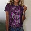 Женская футболка с принтом бабочки 3D, фиолетовая, с круглым вырезом, повседневная, женская, градиентная, топ Harajuku для девочек, с коротким рукавом, модная одежда