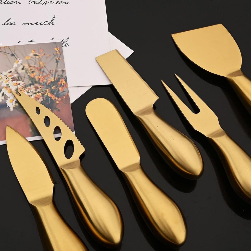 6pcs Matte Stainless Steel Cheese Knife Forks Set for Slicing Cutting Spreading Mini Butter Knives Dishwasher Safe