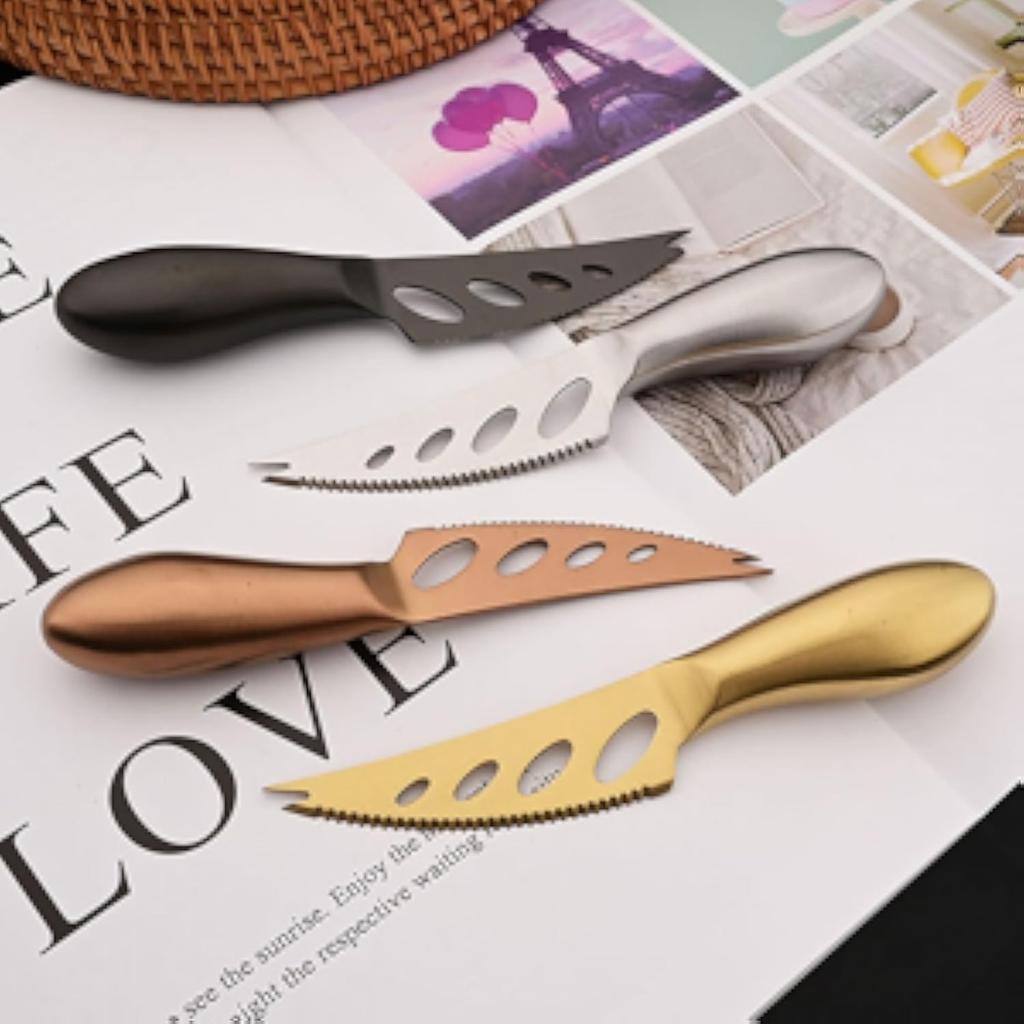 6pcs Matte Stainless Steel Cheese Knife Forks Set for Slicing Cutting Spreading Mini Butter Knives Dishwasher Safe