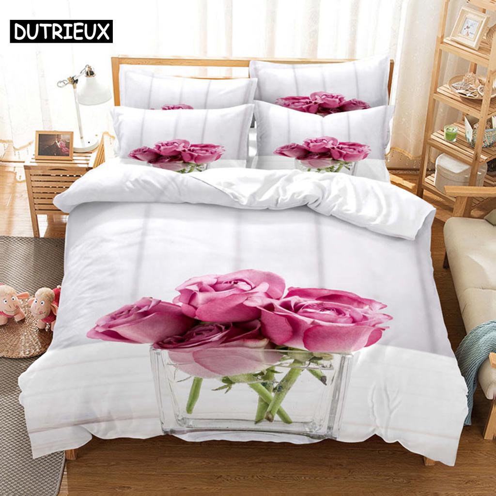 3D HD Flower Quilt Cover Pillow Case Rose Sunflower bed Set Linen Duvet Tulip King Queen Twin Single Double 3PCS 2PCS Textile