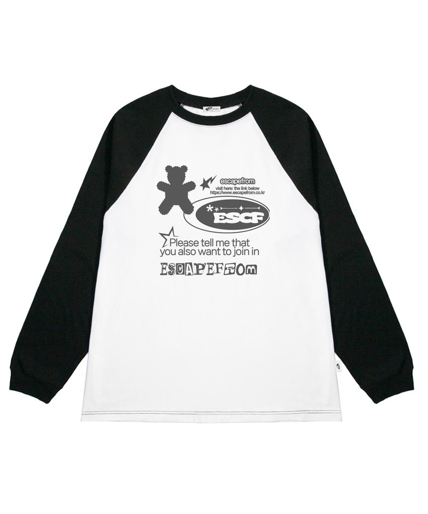 ESCAPEFROM Bear Lettering Print Long Sleeve Black