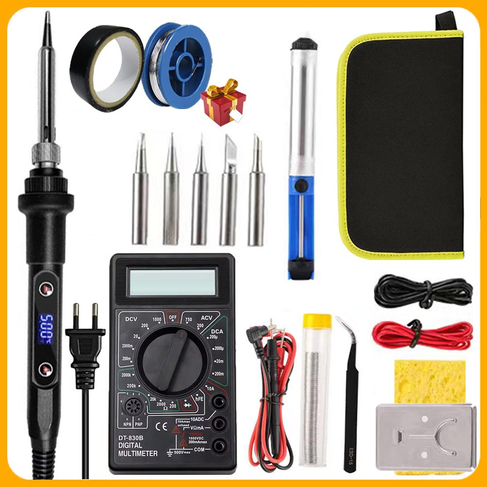 Электрический паяльник 19-в-1 80 Вт с ЖК-цифровым дисплеем 180-500 °C, регулируемая сменная головка, набор для сварки оловянной ручкой