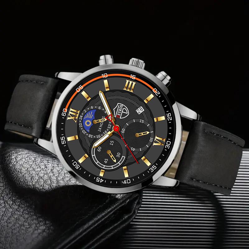 Fashion Men's Luxury Business Quartz Watches Analog PU Leather Wrist Watch With, Men's Gifts