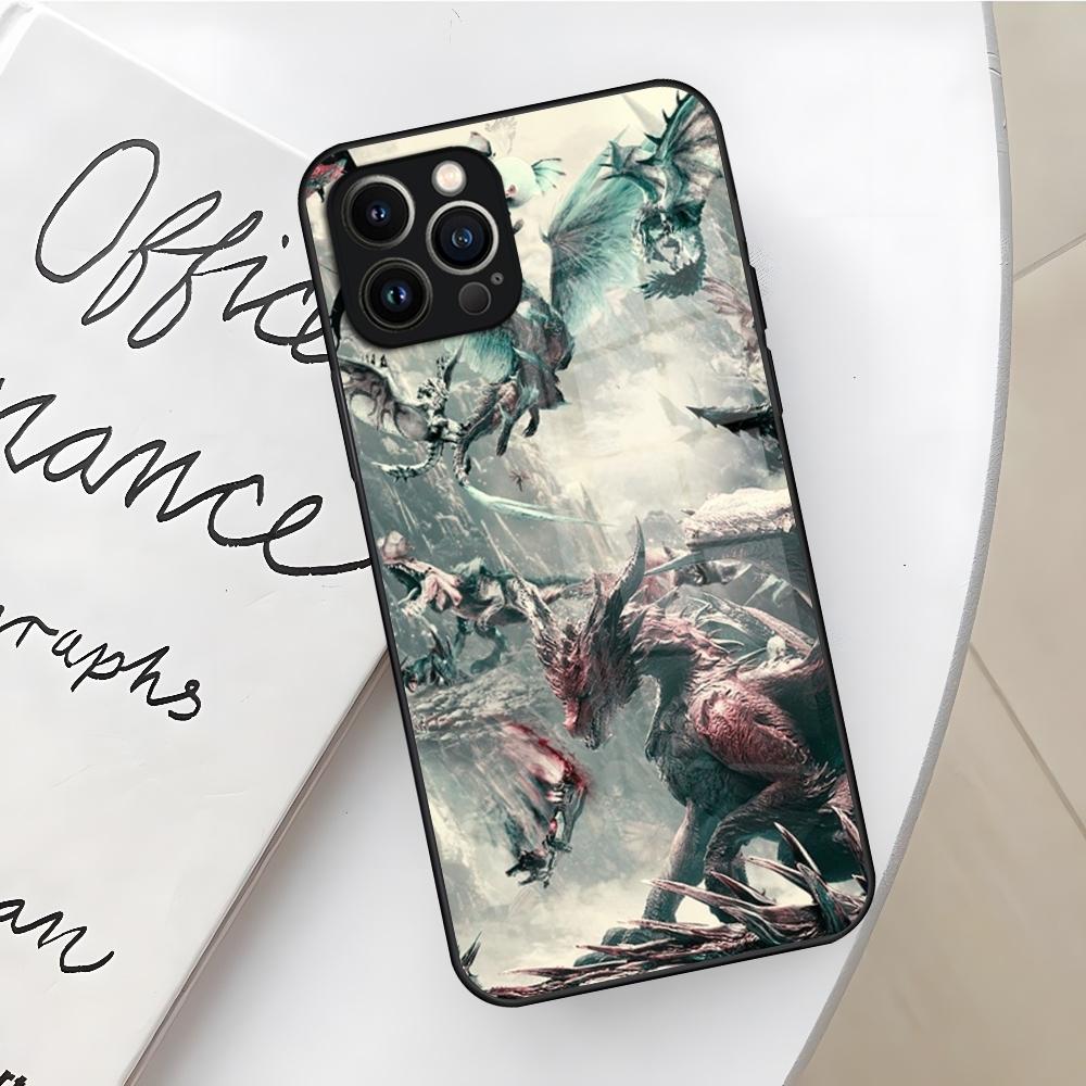 Чехол для телефона Monster Hunter World для iPhone 16 15 14 12 11 13 Pro Max Mini X Xr Xs Se 8 Plus Стеклянная крышка