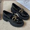 Chunky Loafers Women Platform Shoes Round Toe Metal Slip On Ladies Flats Handmade Shoes