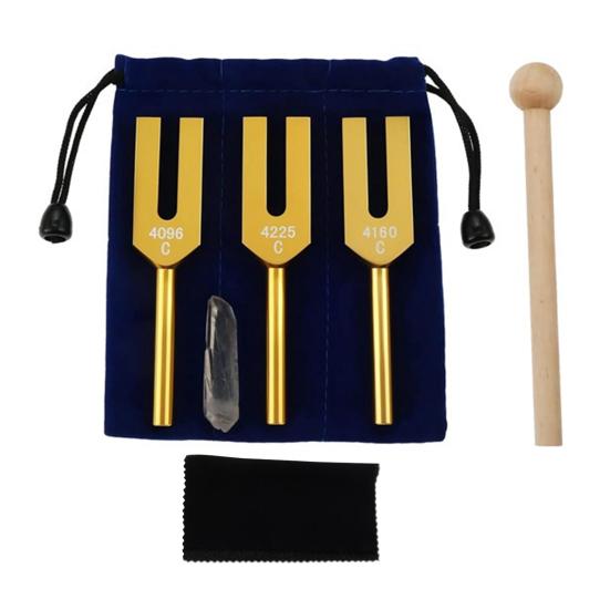 3 шт. Алюминиевая камертонная вилка с деревянным молоточком, мешочек из искусственного хрусталя, 4096/4160/4225 Гц, Исцеляющий инструмент, Камертон, Аксессуары для йоги, медитации, релаксации