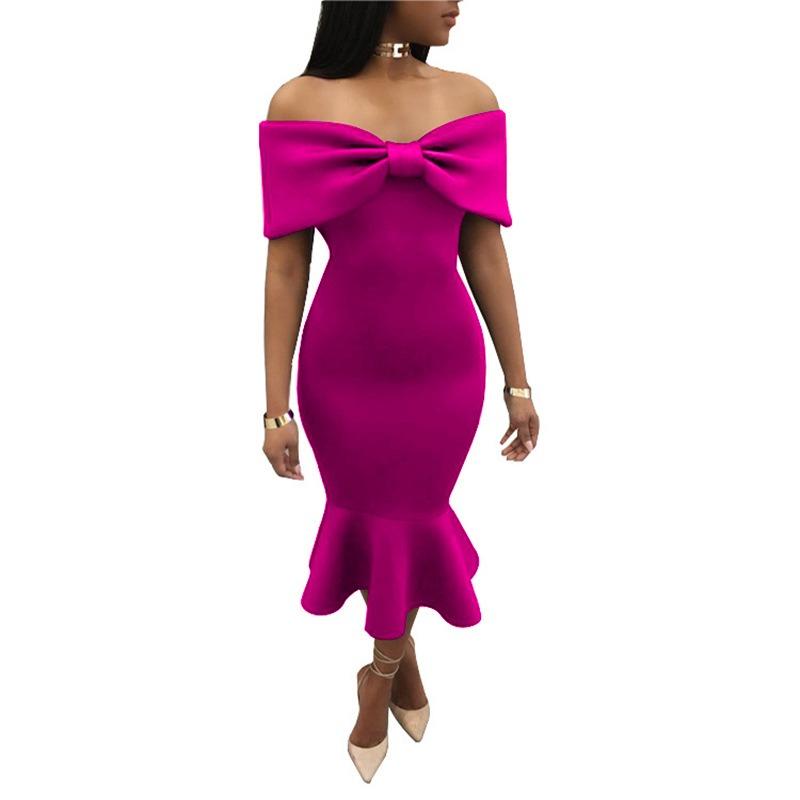 Вечернее платье темперамент обертка на грудь бант платье-русалка осень новая женская одежда