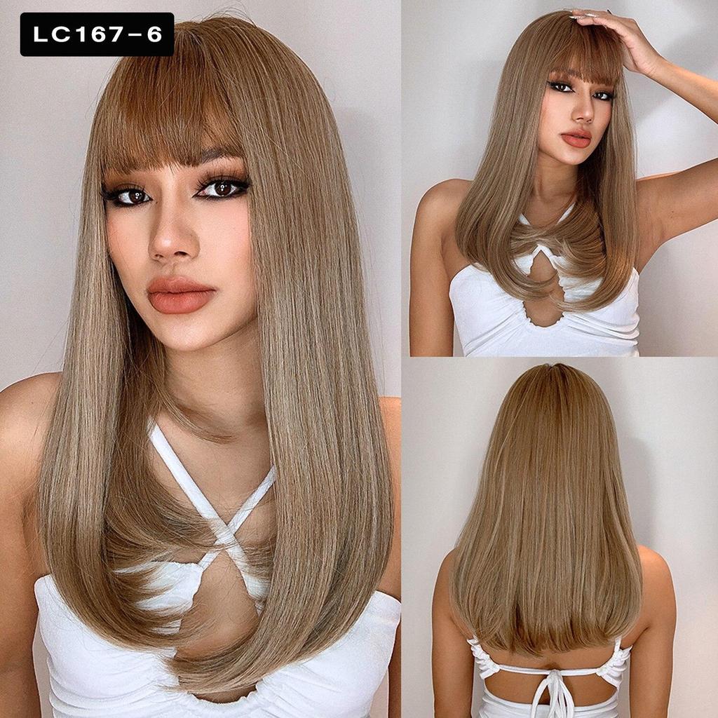 Synthetic Wigs Long Medium Straight Wig with Bangs Brown Wig for Woman Daily Usage Party Cosplay Heat Resistant Fiber