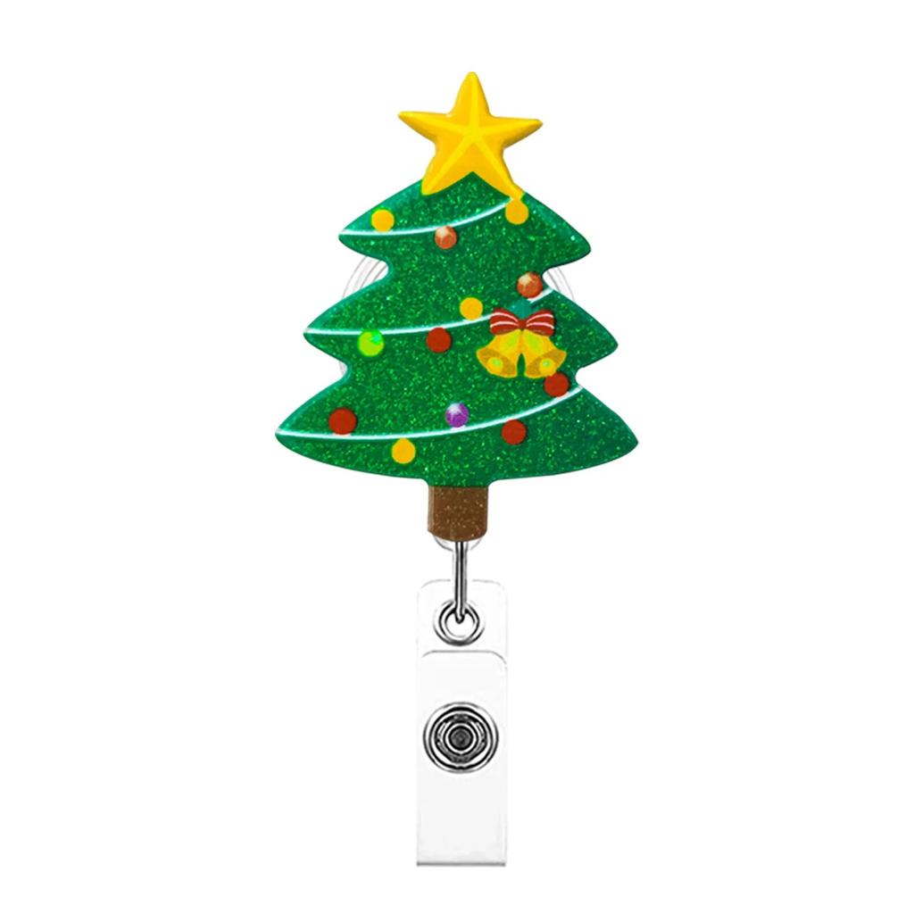Christmas Badge Reel Retractable Nurse Doctor Santa Claus Trees Snowman Badge Reels ID Tag Clips for Name Pass Card Holder