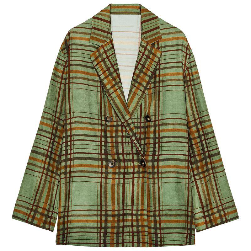 Zaprha 2025 Осень Новые Двубортные Клетчатые Блейзеры с Драпировкой на Лацканах и Длинными Рукавами 8383032