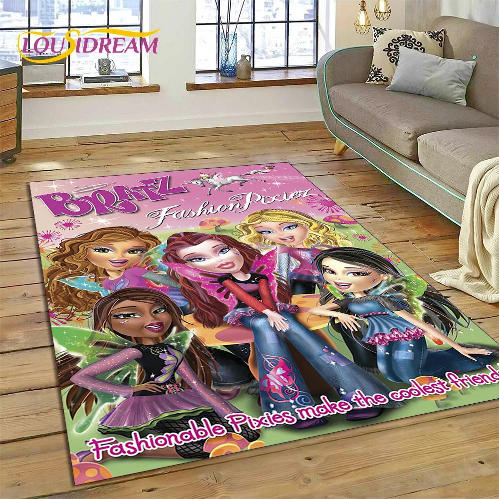 HD Мультяшная кукла Bratz Милые девочки 3D Ковер для гостиной спальни Домашний декор, Нескользящий коврик Декорация для дивана Придверный коврик