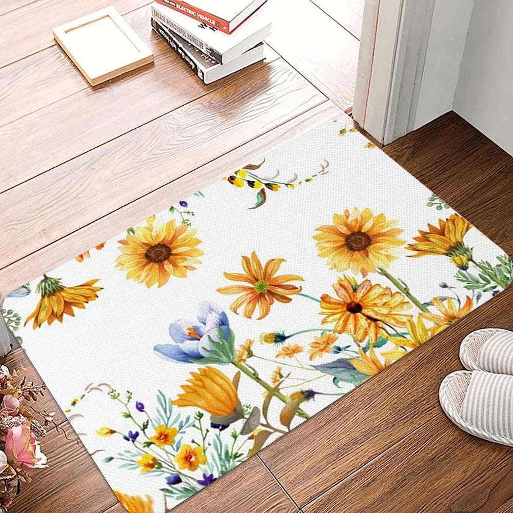 Sunflowers Welcome Mat Non-Slip Floor Rug Bedroom Kitchen Bathroom Doormats Polyester Indoor Outdoor Rugs Home Decor Carpet
