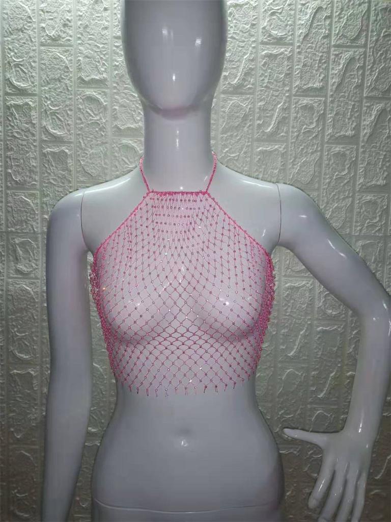 Сетка флэш алмазная блузка прыгающая прозрачная сексуальная грудь обертывание жилет для женщин