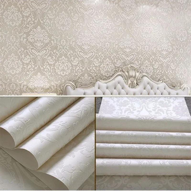 Самоклеящиеся белые тисненые обои дамаск, отслаивающиеся и приклеивающиеся однотонные обои дамаск для декора спальни, гостиной