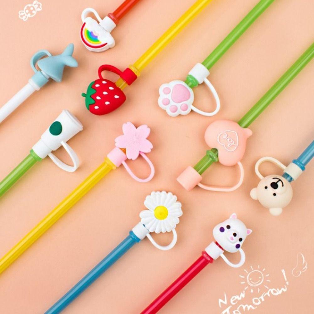 Cartoon Cute Drinking Straw Dust Cap 3D Straw Tips Cover New Silicone Straw Plug Bottle