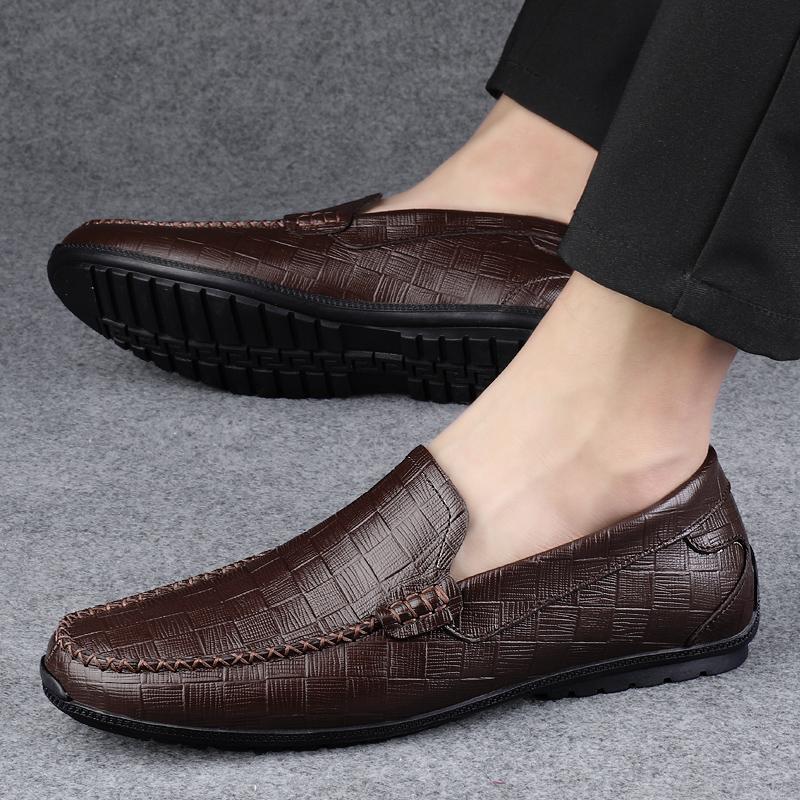 Fashion Luxury Brand Mens Comfortable Cowhide Soft Soled Bean Shoes Fashionable Outdoor Men Breathable and Non Slip Casual Driving Shoes
