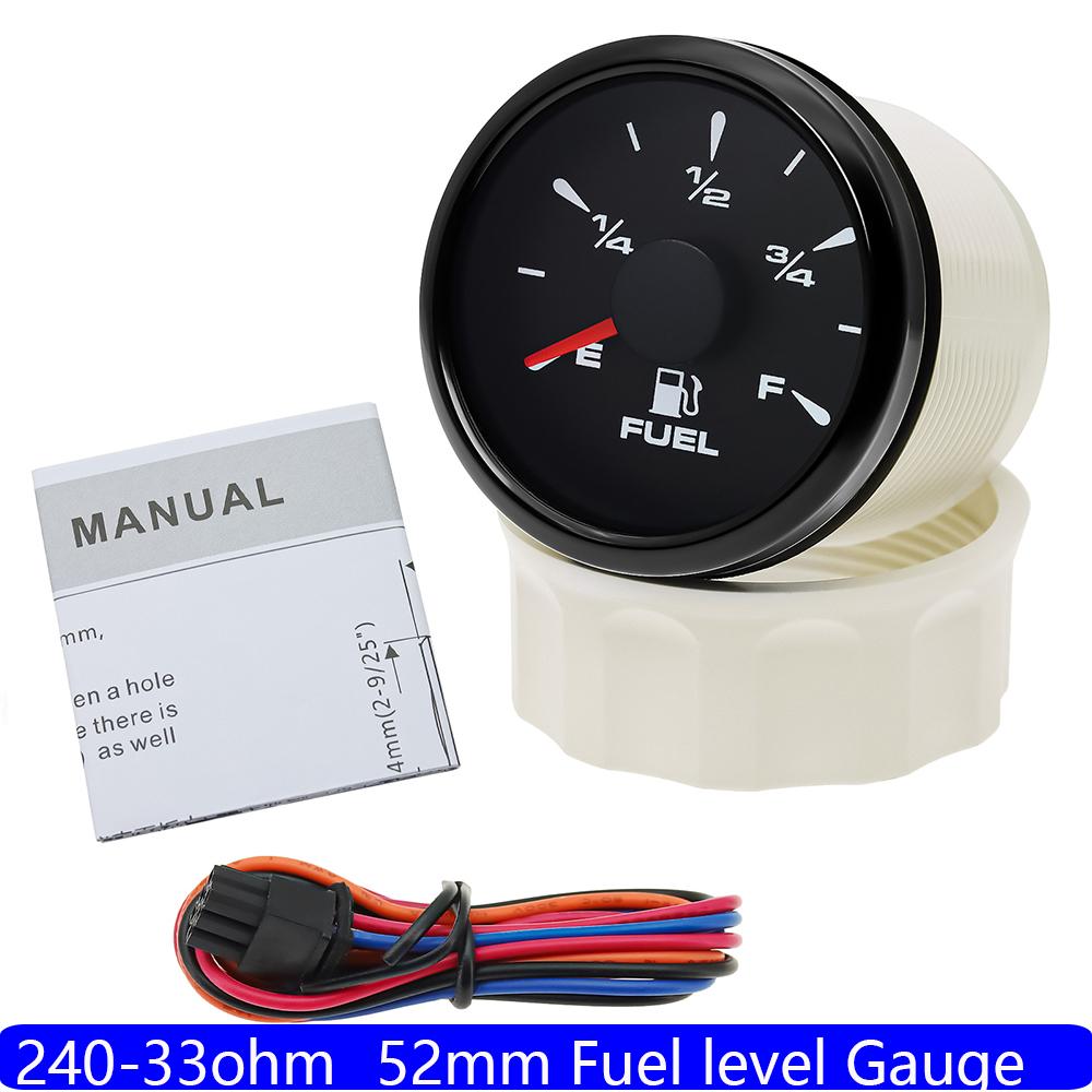 8 Color Backlight 0-190 Ohm Fuel Level Gauge 2" 52mm Oil Tank Meter Pointer 240-33Ohm Fuel Gauge for Auto Car Boat 12V24V Custom