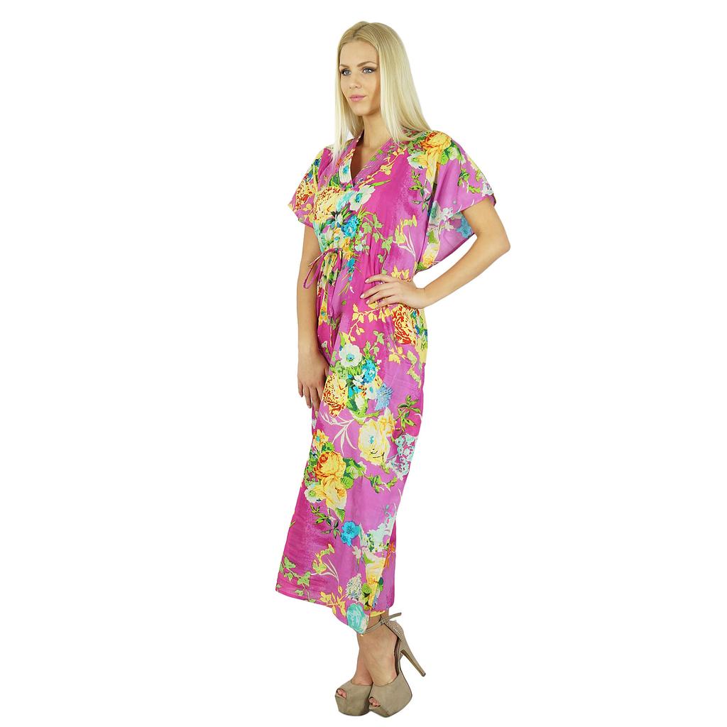 Bimba Женский длинный хлопковый кафтан с цветочным принтом Ночная рубашка Классический кафтан Платье