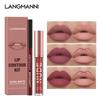 Langmanni Lip Gloss Lip Liner Set 2 Sets Non-sticky Cup Matte Lip Gloss Set