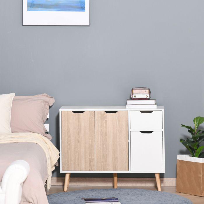 HOMCOM - meuble de rangement - Panneaux de particules classe E1 - 90x30x72cm - Blanc, Chêne Clair