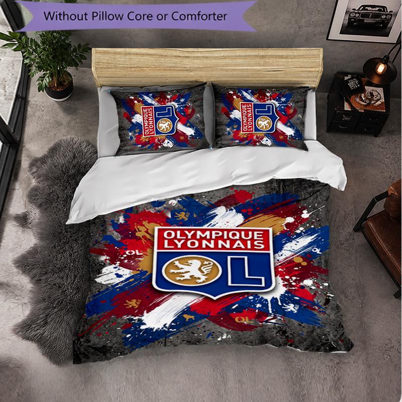 Lyon FC Themed Bedding 3Pcs Duvet Cover Set Decorative Bed Linen For Teen Room Home Decoration
