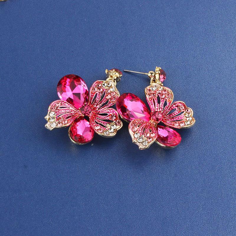 Свадебные украшения, цепочка для невесты, преувеличенные цветные цветы, полное ожерелье с кристаллами, серьги, ювелирные изделия