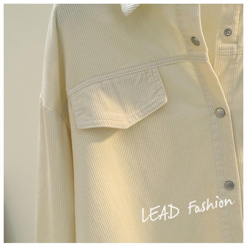 Женская утолщенная вельветовая куртка-рубашка средней длины с двойными карманами - весна 2022 г.