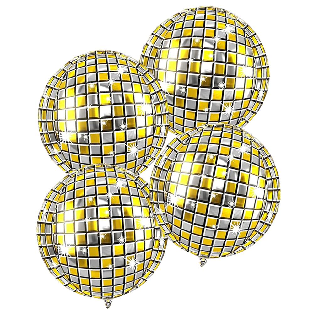 Pack of 4/6 22-Inch 4D Round Gold and Silver Disco Foil Balloons, Suitable for 60S, 70S, 80S, 90S Fashion-Themed Parties, Ideal for Birth
