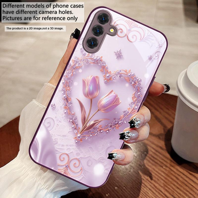 Розово-фиолетовый тюльпан любви для Samsung A73 72 71 A70 56 55 54 A53 52 51 50 42 A35 A34 33 32 31 26 25 24 23 22 30 стеклянный чехол для телефона