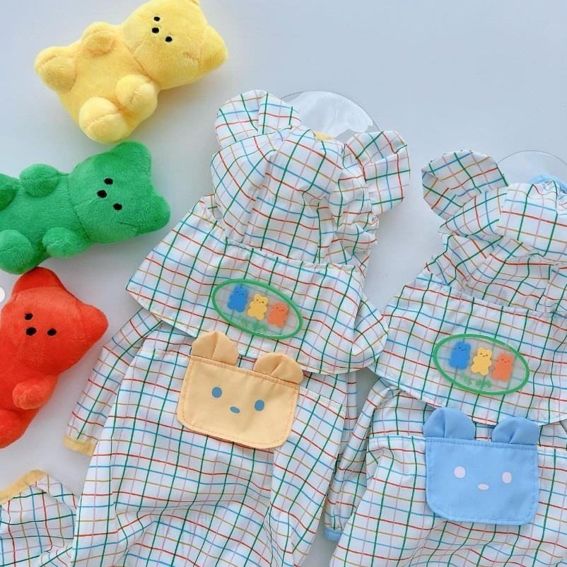 Dog Plaid Split Raincoat Small Dog Waterproof Clothes For Rainy Days Outdoor Wear Summer Teddy Four Legged Clothes