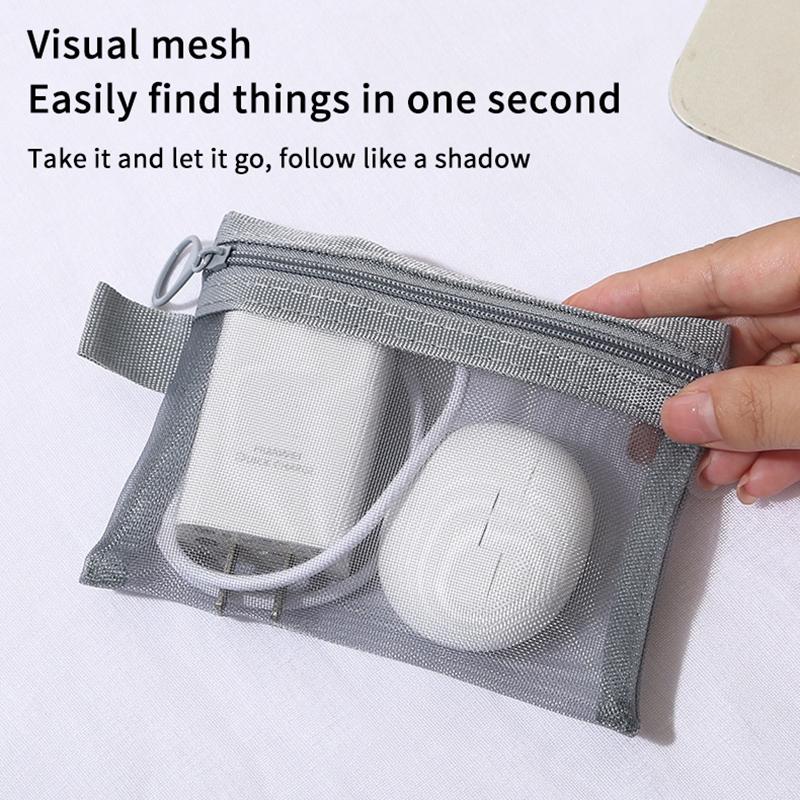 Mini Mesh Hard Disk Card Reader Bags Portable Earphone Data Cable Chargers Storage Bag U Disk Zipper Pouch Travel Organizer