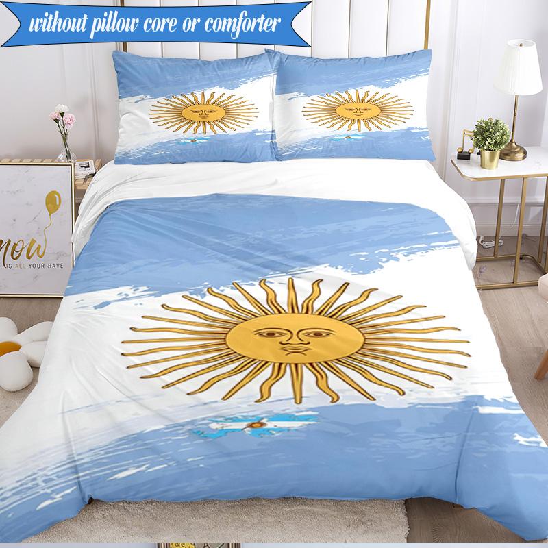 3PCS Argentina Flag Design Bedding Set 2D Printing (Includes 1 Duvet Cover + 2 Pillowcases Coreless), Bedroom decor,Fan gift